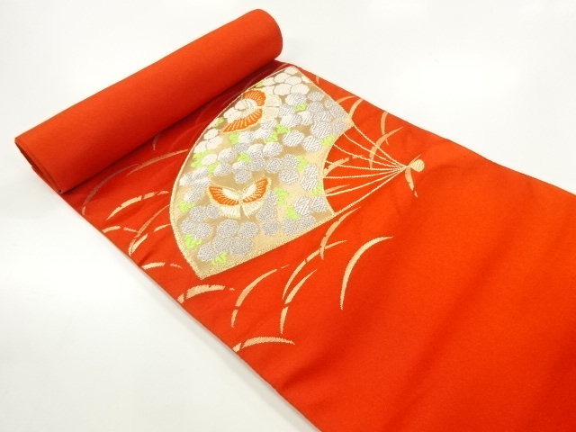 JAPANESE KIMONO / ANTIQUE BOLT FOR NAGOYA OBI / WOVEN FOLDING FAN & BUTTERFLY